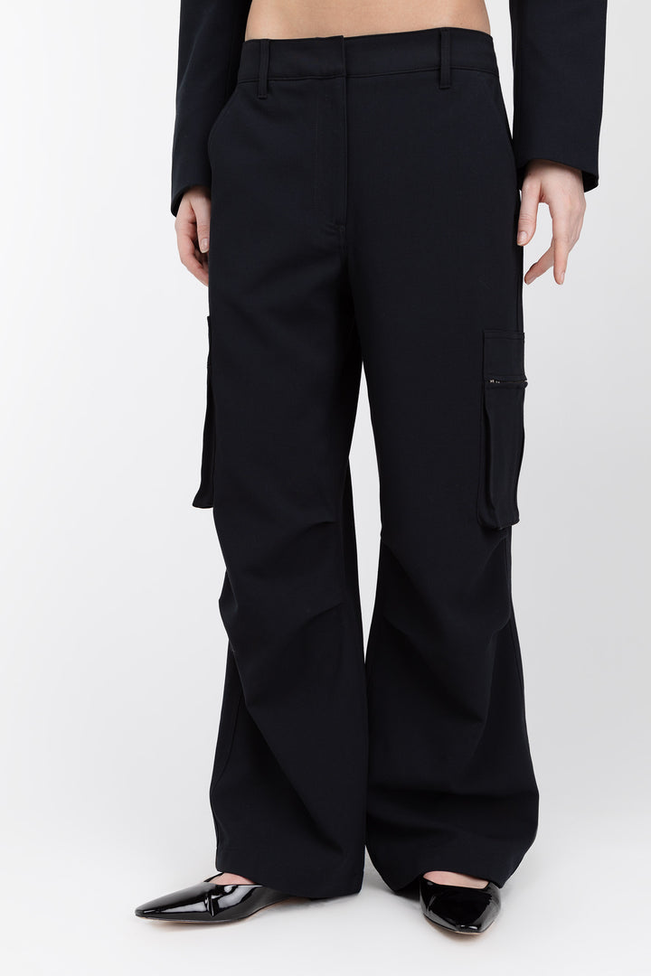 WIDE LEG SUITING PANT WITH CARGO POCKETS in Black — alternate angle