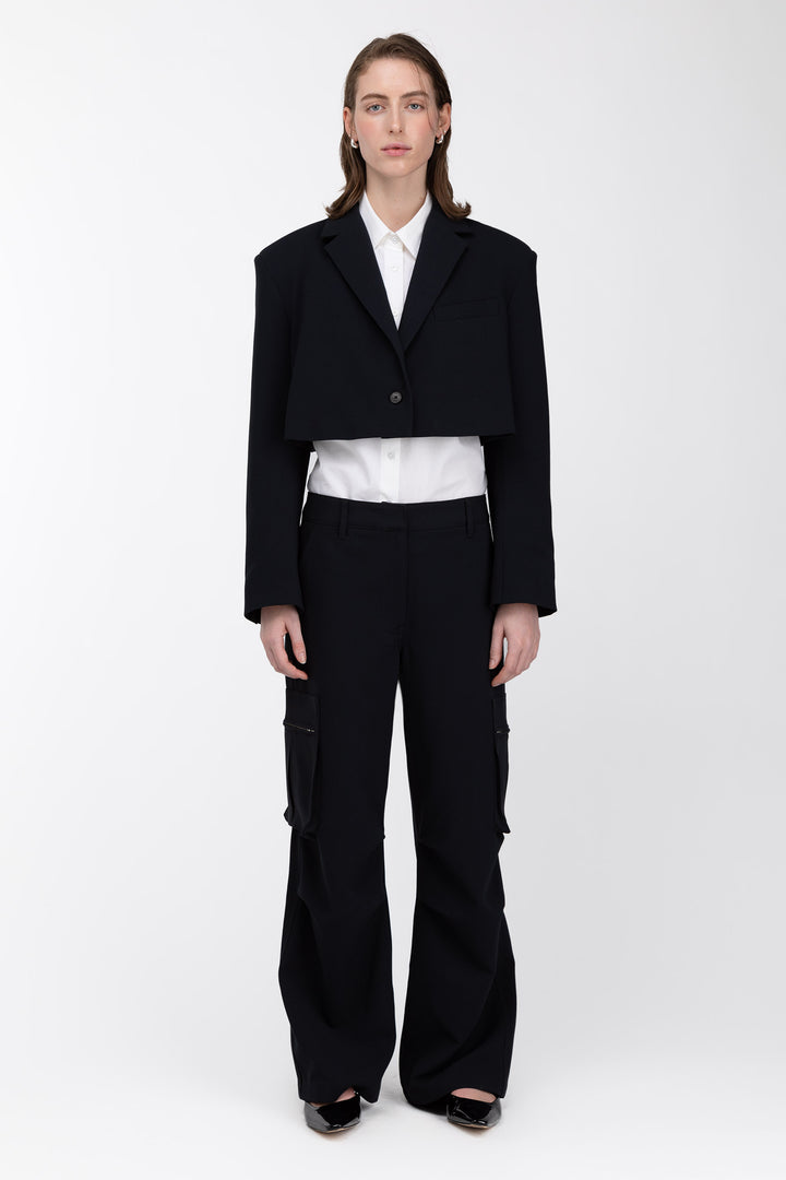 WIDE LEG SUITING PANT WITH CARGO POCKETS in Black — alternate angle