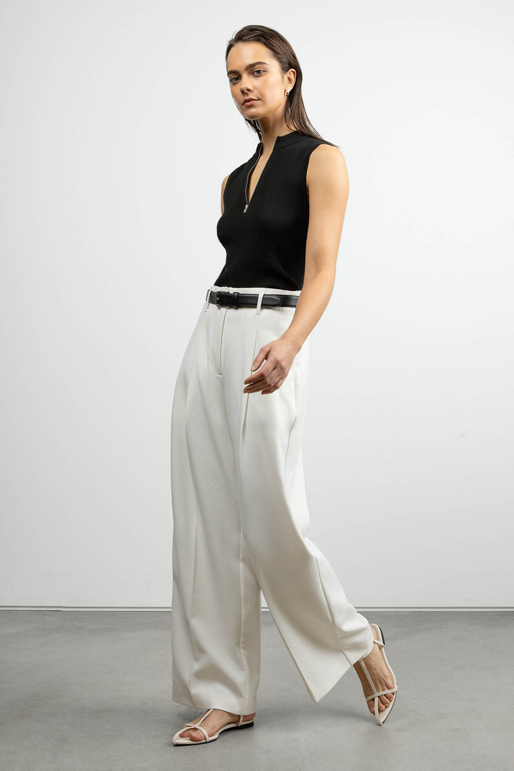HIGH-RISE WIDE LEG SUITING PANT in Cream — alternate angle