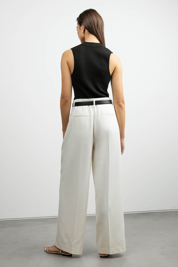 HIGH-RISE WIDE LEG SUITING PANT in Cream — alternate angle