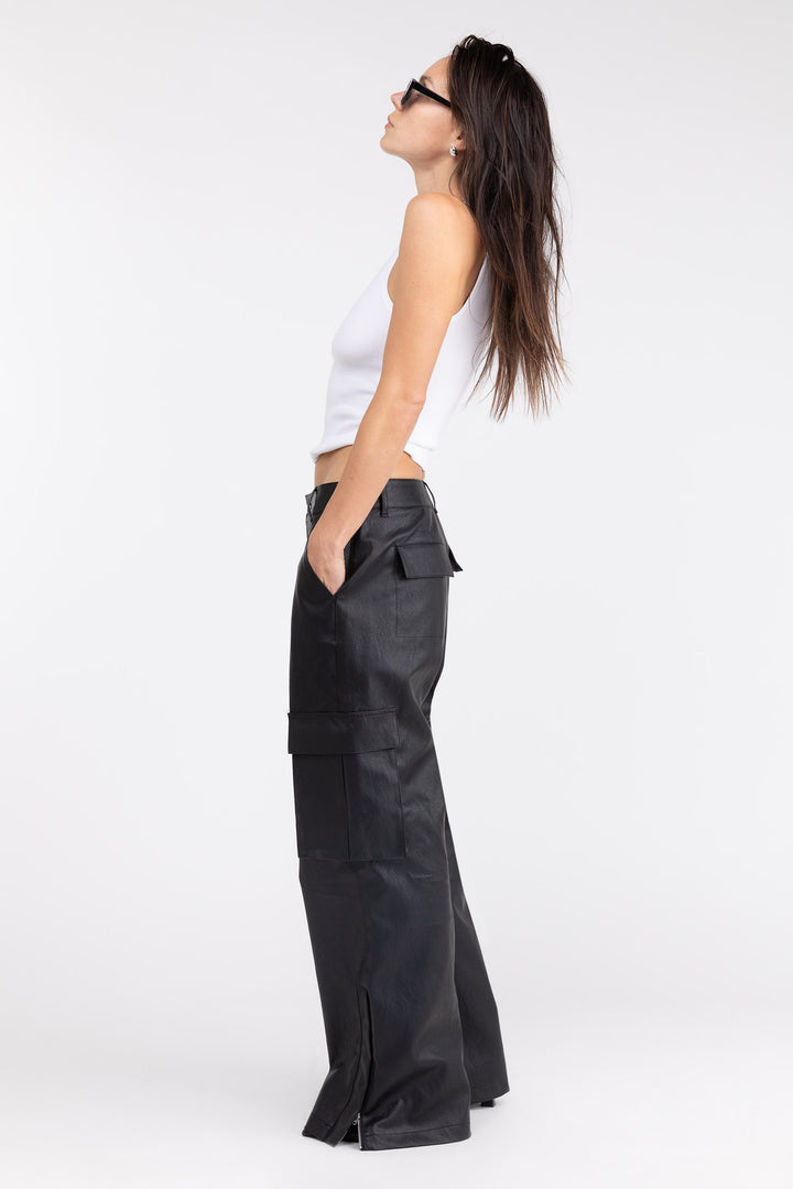 VEGAN LEATHER CARGO PANT in Black — alternate angle