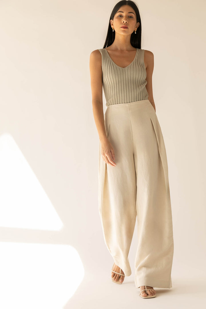 LINEN BLEND WIDE LEG DRESS PANT in Seashell — alternate angle