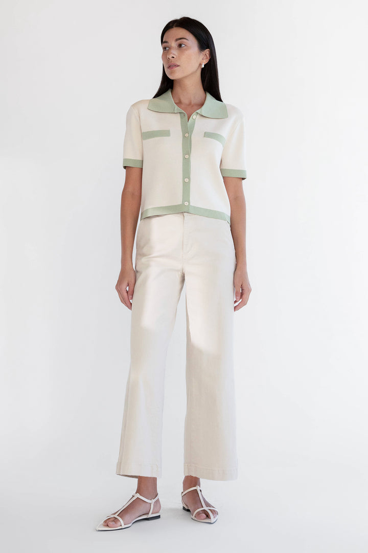 REGULAR LENGTH TWILL WIDE LEG PANT in Oatmeal — alternate angle