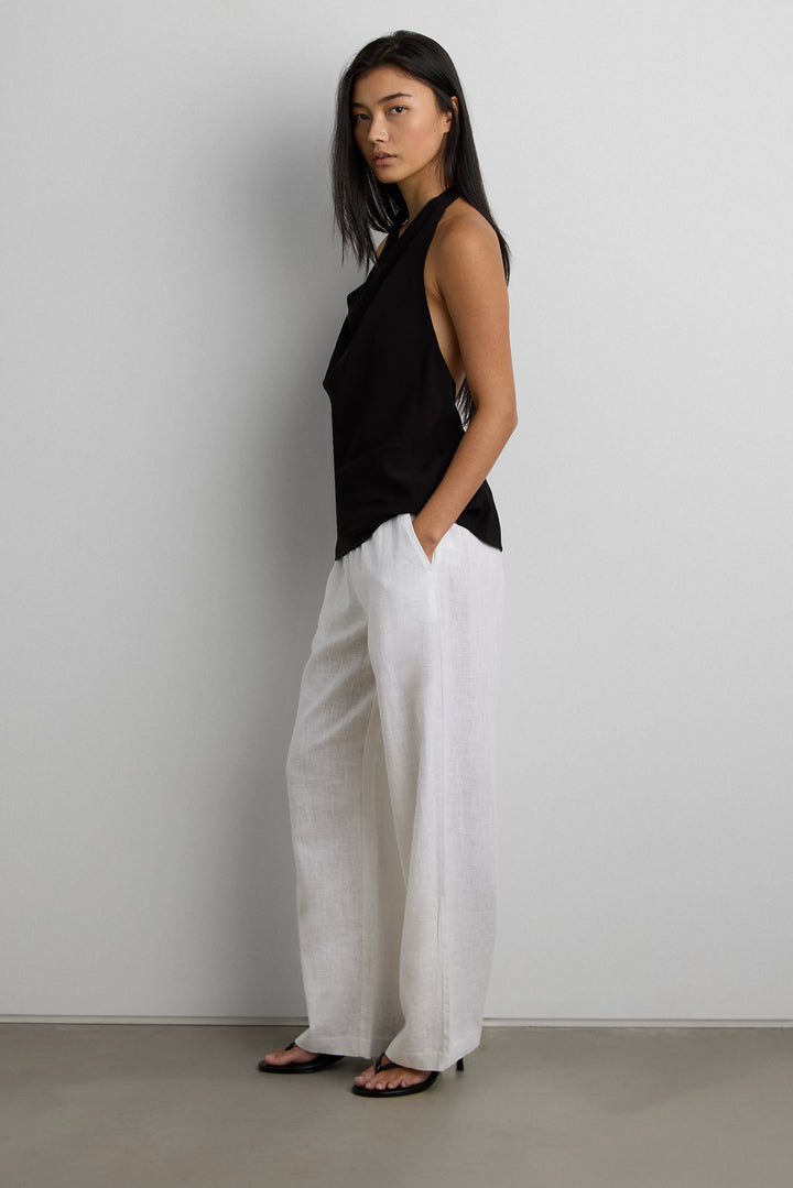 LINEN BLEND WIDE LEG PANT in White — alternate angle