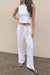 Linen blend wide leg pant in white — main image
