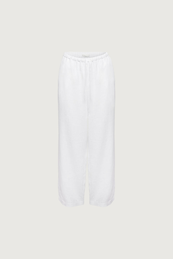 LINEN BLEND WIDE LEG PANT in White — alternate angle