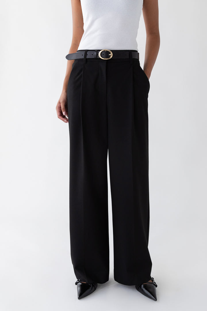 WIDE LEG HIGH-RISE DRESS PANT in Black — alternate angle