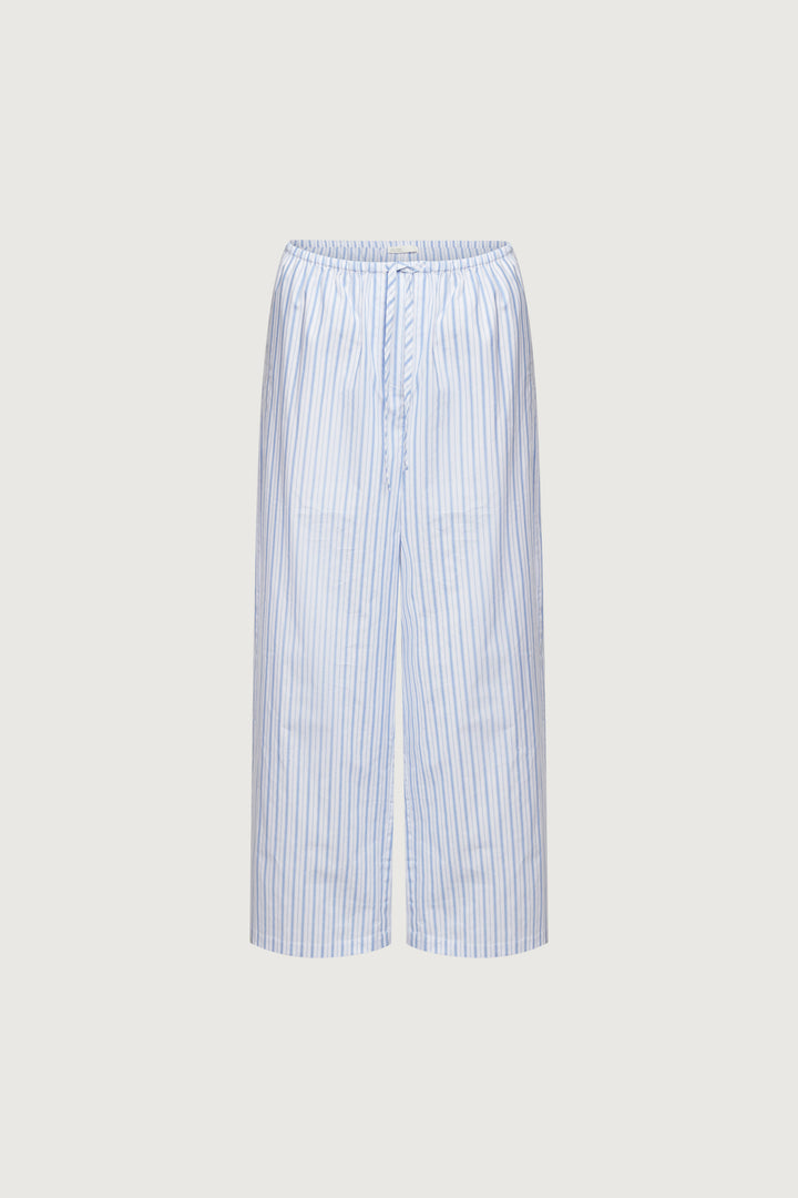 STRIPED COTTON POPLIN PAJAMA STYLE PANT in White Blue Stripe — alternate angle