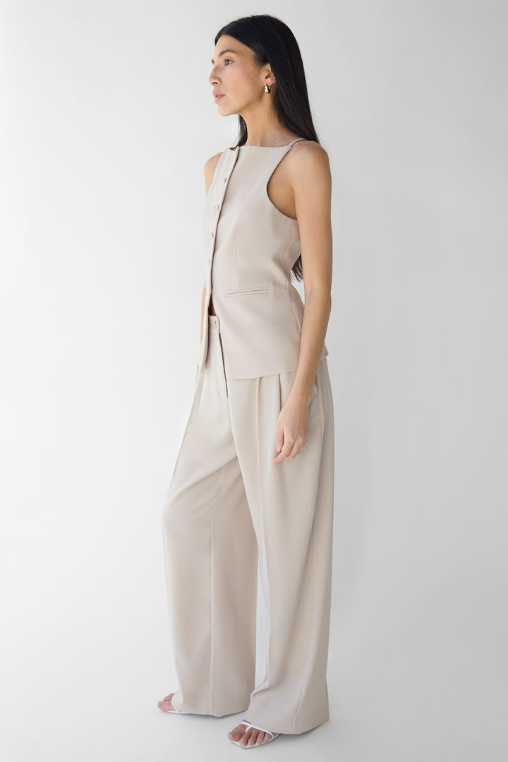 DOUBLE PLEATED WIDE LEG PANT in FEATHER GREY — alternate angle