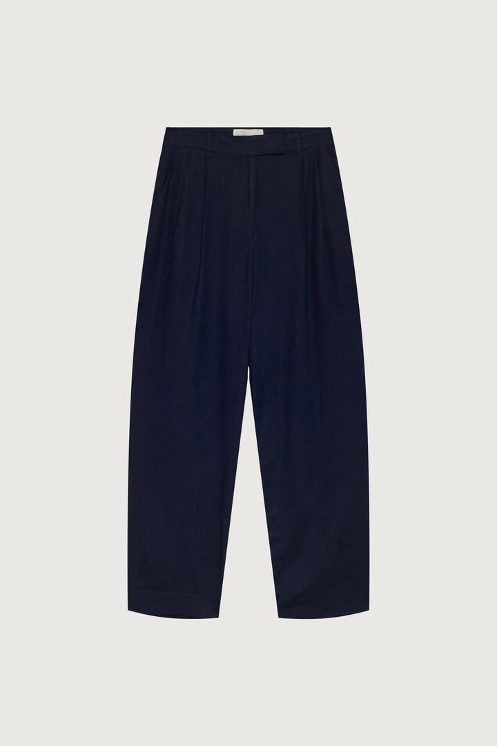 HIGH-RISE LINEN BLEND TROUSER in Navy Blazer — alternate angle