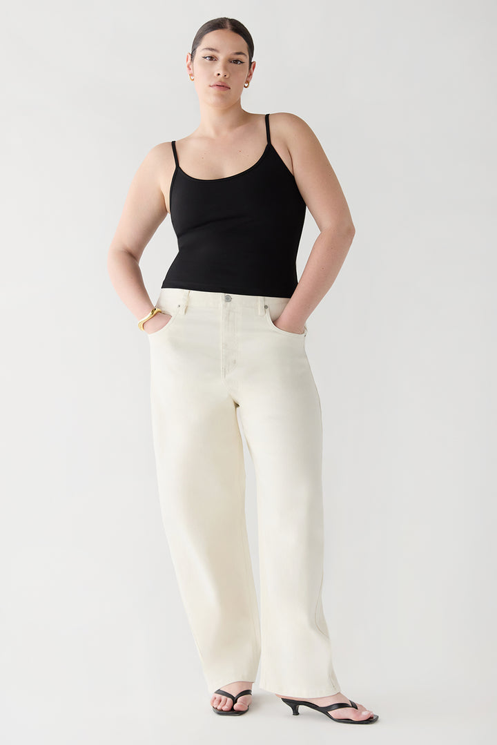 REGULAR LENGTH TWILL BARREL LEG PANT in Cream — alternate angle
