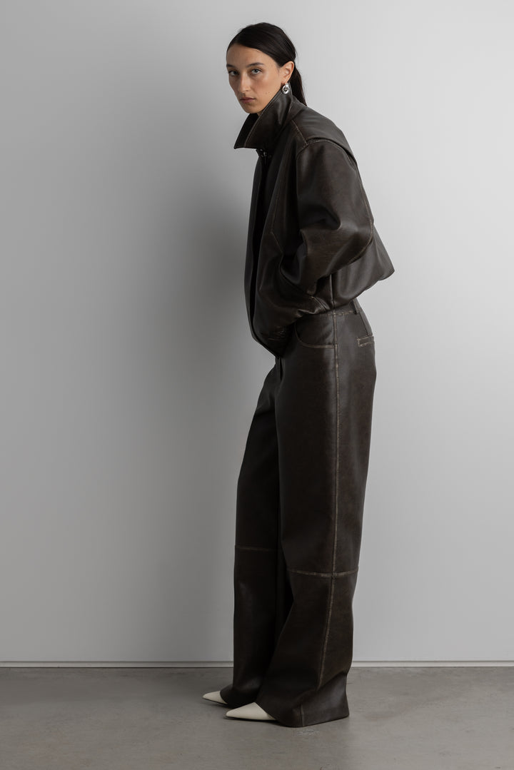VEGAN LEATHER STRAIGHT LEG PANT in Vintage Brown — alternate angle