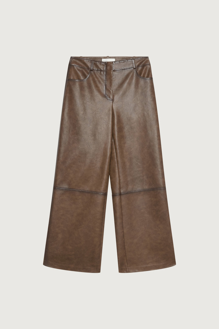 VEGAN LEATHER STRAIGHT LEG PANT in Vintage Coffee — alternate angle