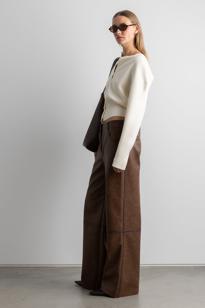 VEGAN LEATHER STRAIGHT LEG PANT in Vintage Coffee — alternate angle