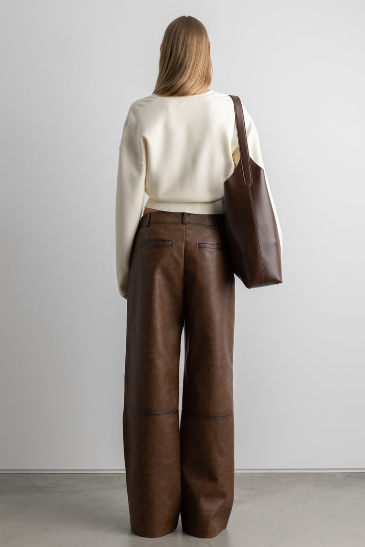 VEGAN LEATHER STRAIGHT LEG PANT in Vintage Coffee — alternate angle