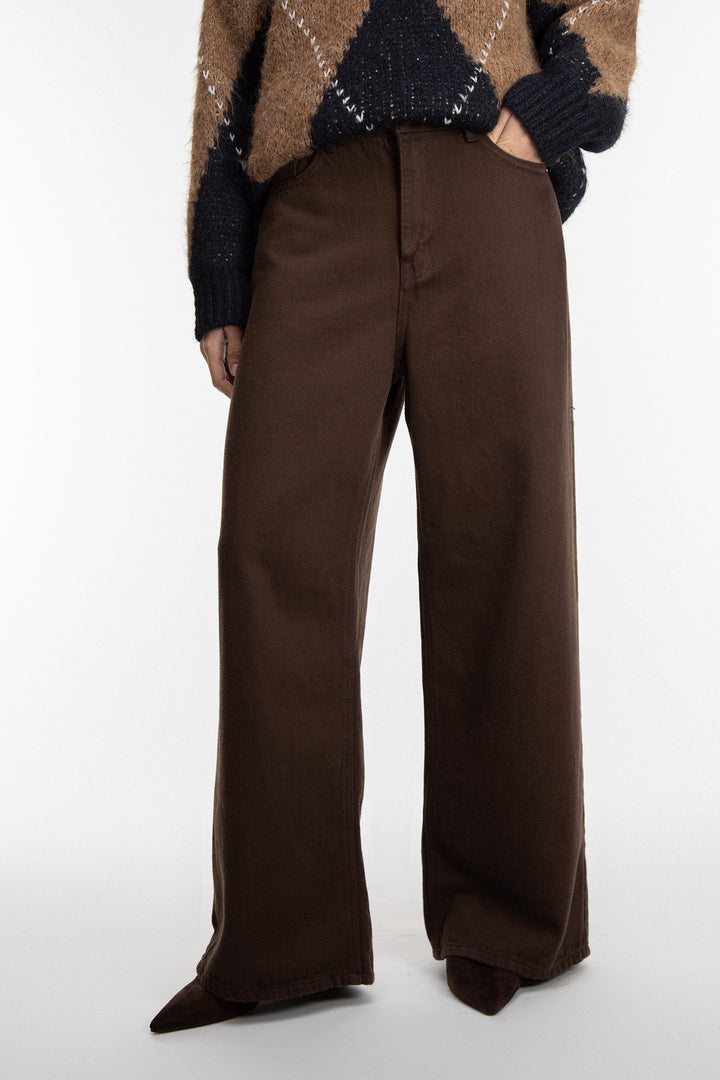 BROWN TWILL WIDE LEG PANT in Brown — alternate angle