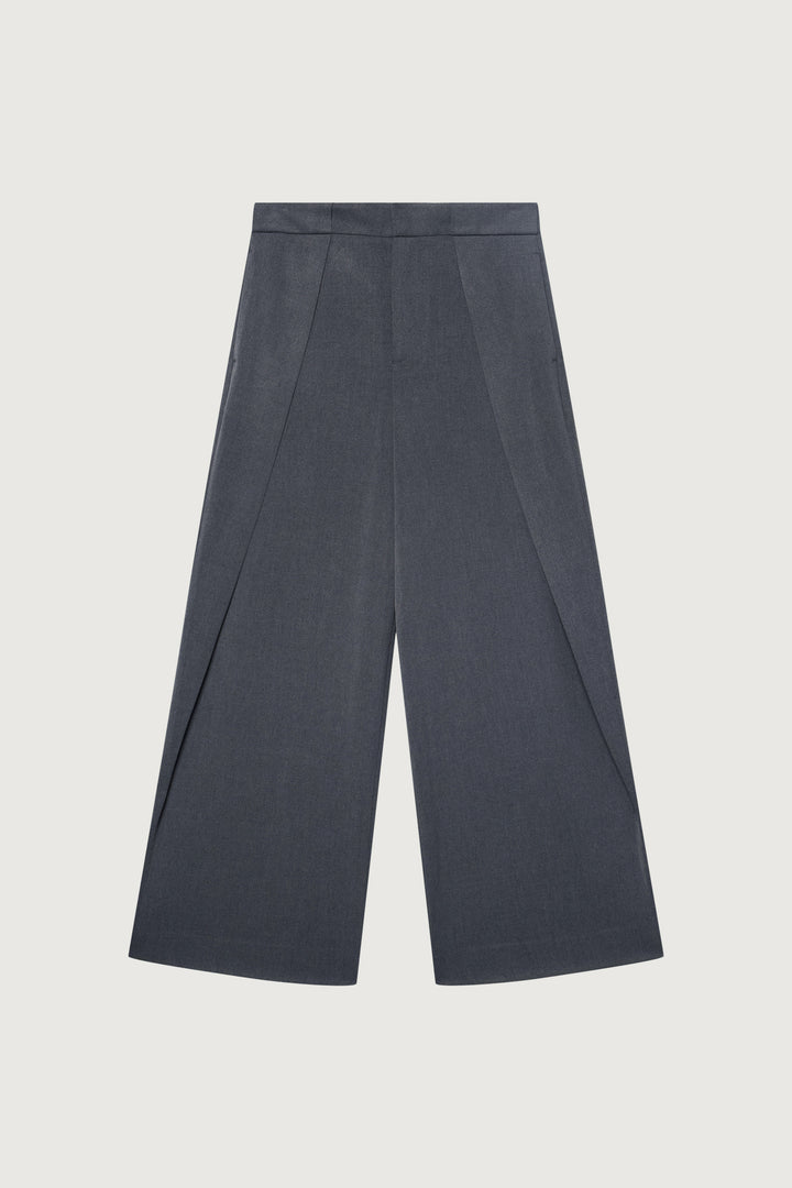 WIDE LEG PANT WITH FOLDED PLEAT in Dark Heather Grey — alternate angle