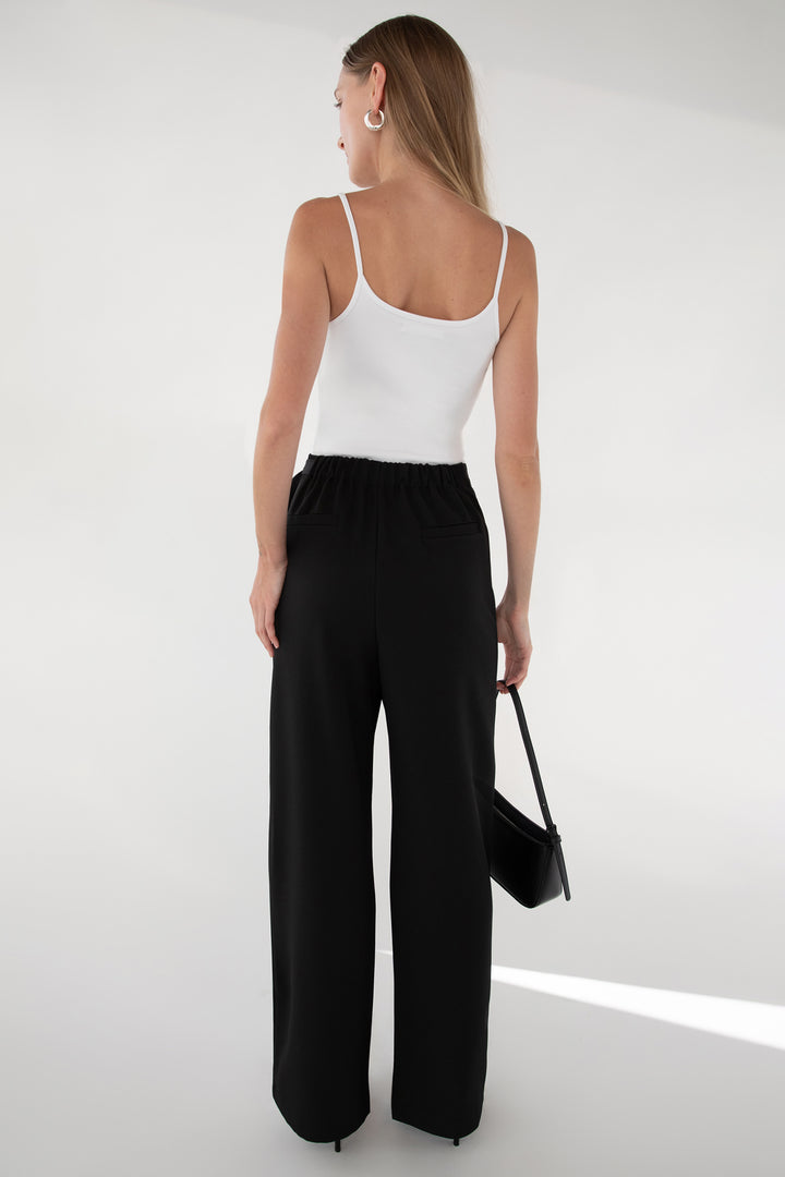 SIDE WRAP STRAIGHT LEG PANTS in Black — alternate angle