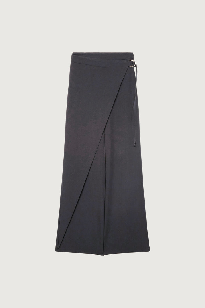 SIDE WRAP STRAIGHT LEG PANTS in Charcoal — alternate angle
