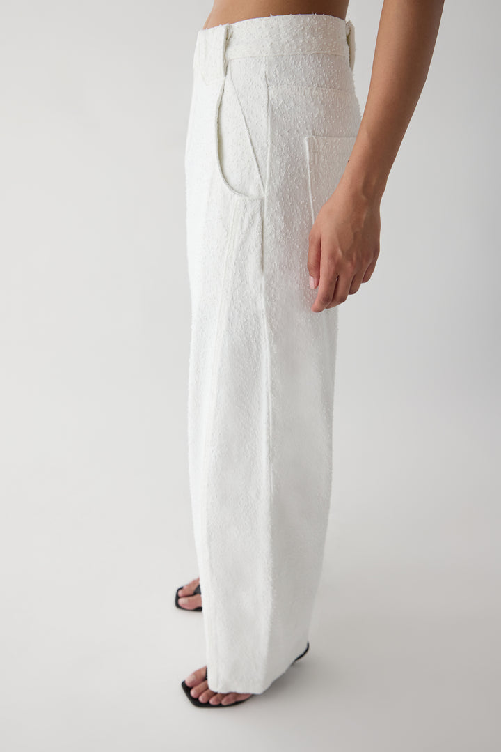 WHITE BOUCLE CURVE LEG PANT in Ivory — alternate angle