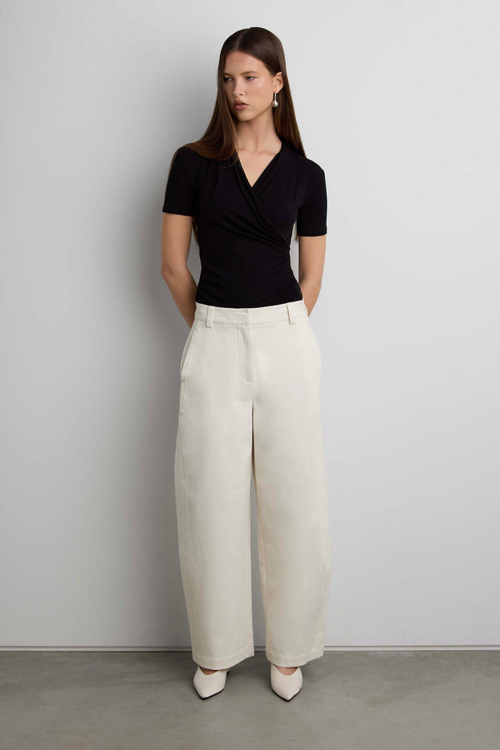 WOVEN TWILL BARREL LEG PANT in Cream — alternate angle