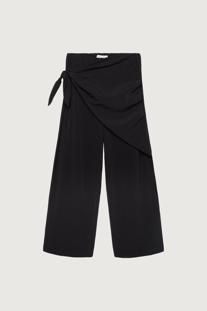 LIGHTWEIGHT CRINKLED PANT WITH WAIST SCARF in Black — alternate angle