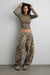 Camo print barrel leg pant in beige print — main image