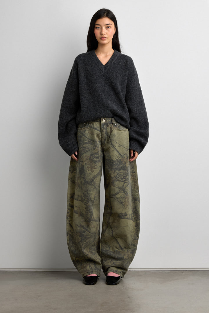 CAMO PRINT BARREL LEG PANT in Green Print — alternate angle