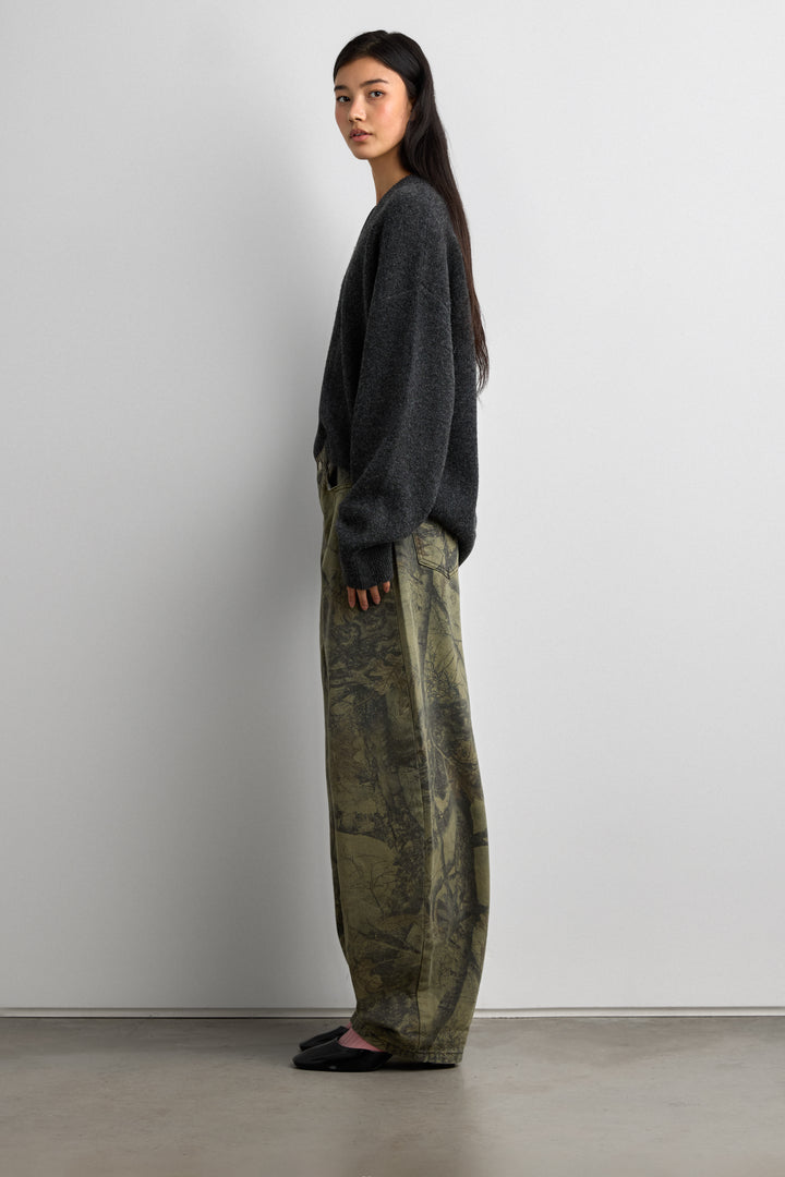 CAMO PRINT BARREL LEG PANT in Green Print — alternate angle