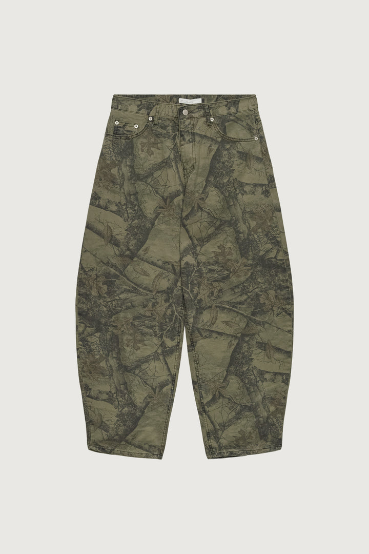CAMO PRINT BARREL LEG PANT in Green Print — alternate angle