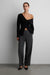 Woven print drawstring straight leg pant in grey plaid — main image