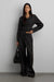 Brushed mid-rise wide leg trouser in grey brown plaid — main image