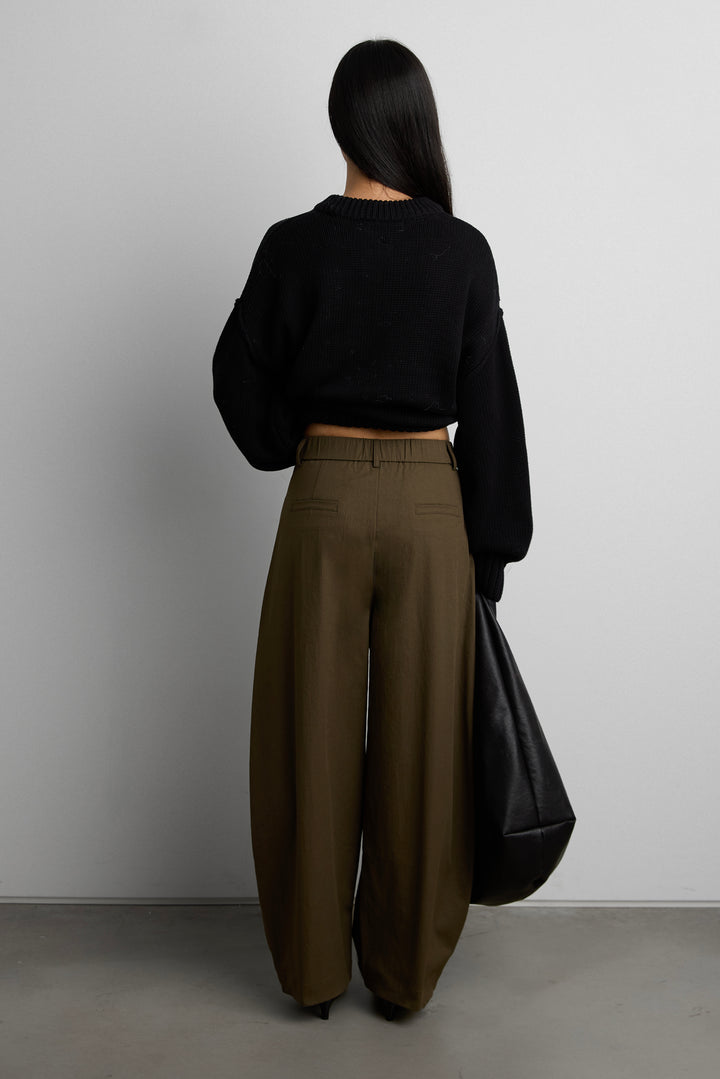 PETITE RELAXED PLEATED WIDE LEG PANT in Army Green — alternate angle