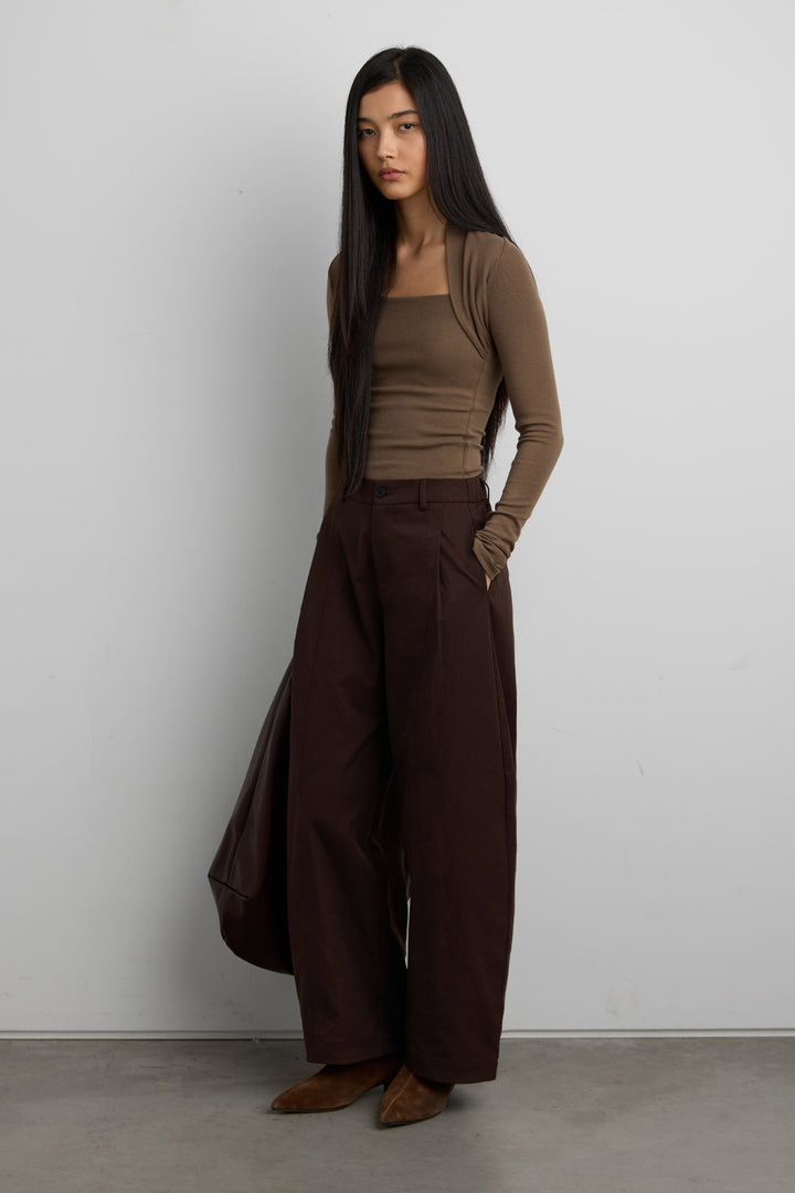 PETITE RELAXED PLEATED WIDE LEG PANT in Brown — alternate angle