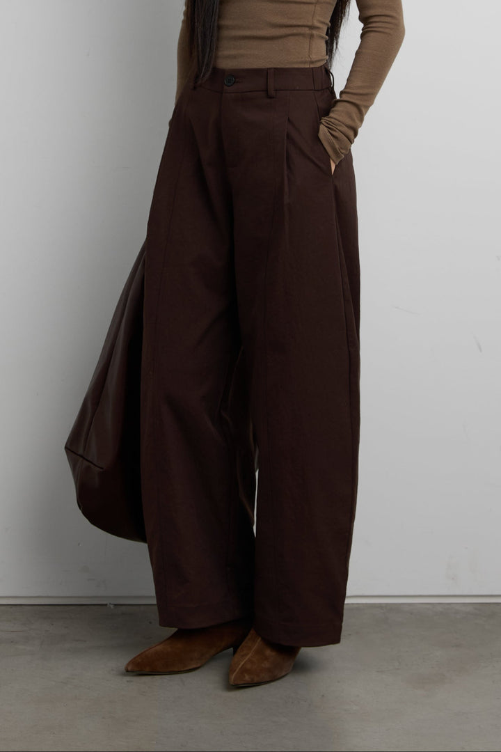 PETITE RELAXED PLEATED WIDE LEG PANT in Brown — alternate angle