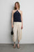 Shirred foldover waist pants in cream — main image