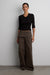 Wide leg pant with foldover waist in brown — main image
