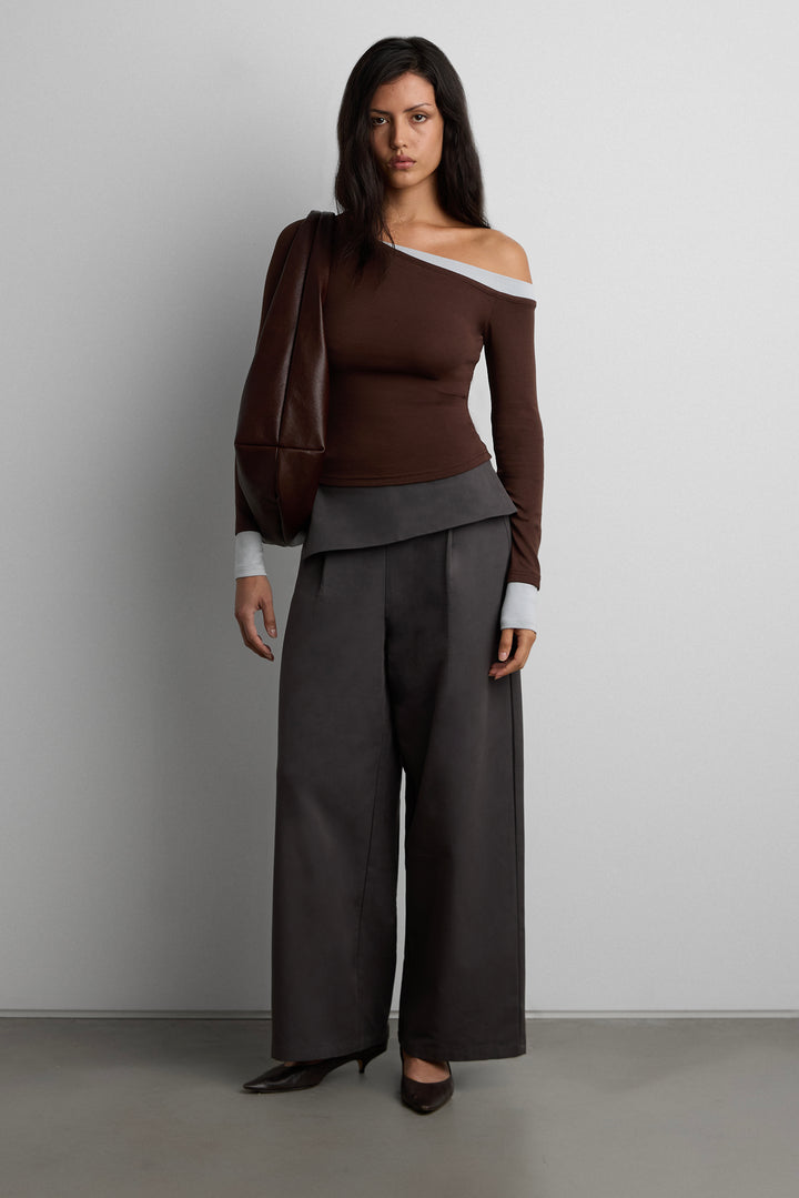 FOLDOVER WAIST WIDE LEG PANT in Charcoal — alternate angle