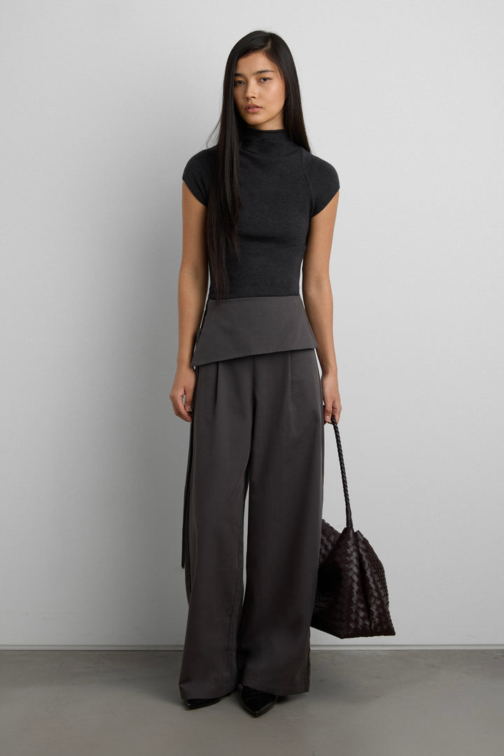 WIDE LEG PANT WITH FOLDOVER WAIST in Charcoal — alternate angle