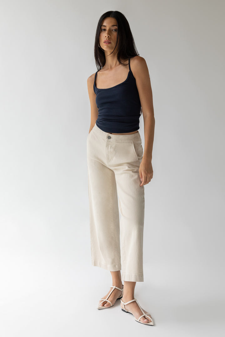 CROPPED LENGTH TWILL WIDE LEG PANT in Oatmeal — alternate angle