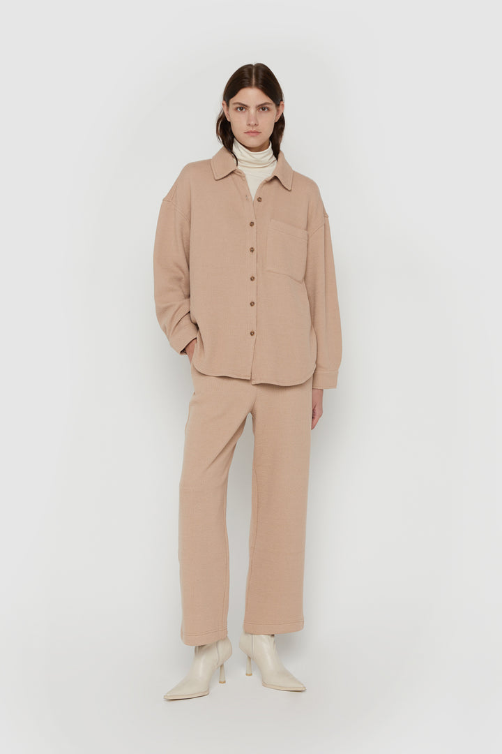 RIB-KNIT PANT in Light Warm Tan — alternate angle