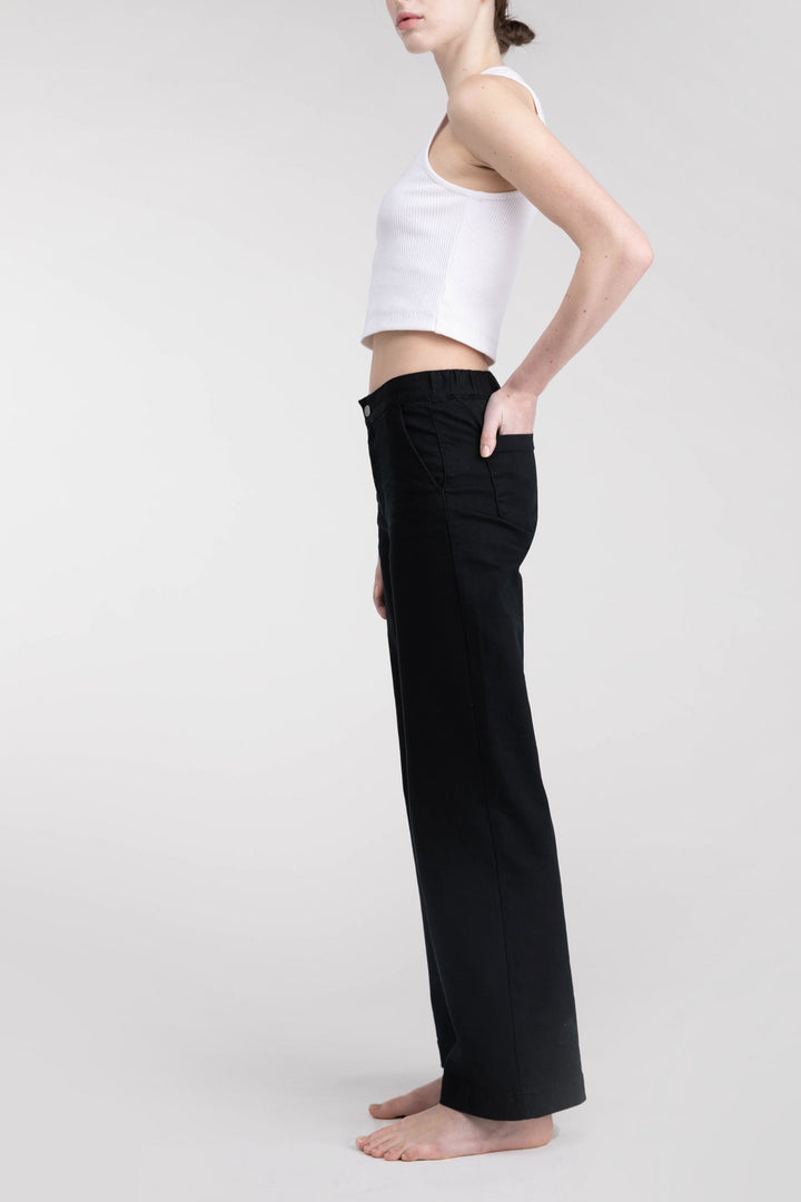 LONG LENGTH TWILL WIDE LEG PANT in Black — alternate angle