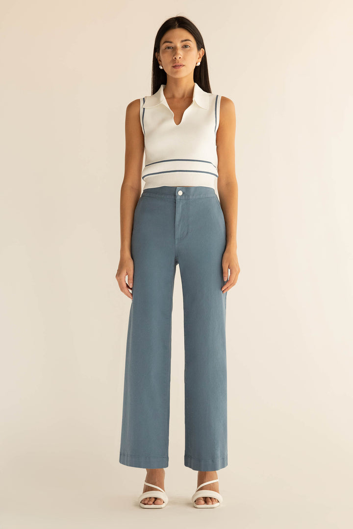 LONG LENGTH TWILL WIDE LEG PANT in Bluefin — alternate angle