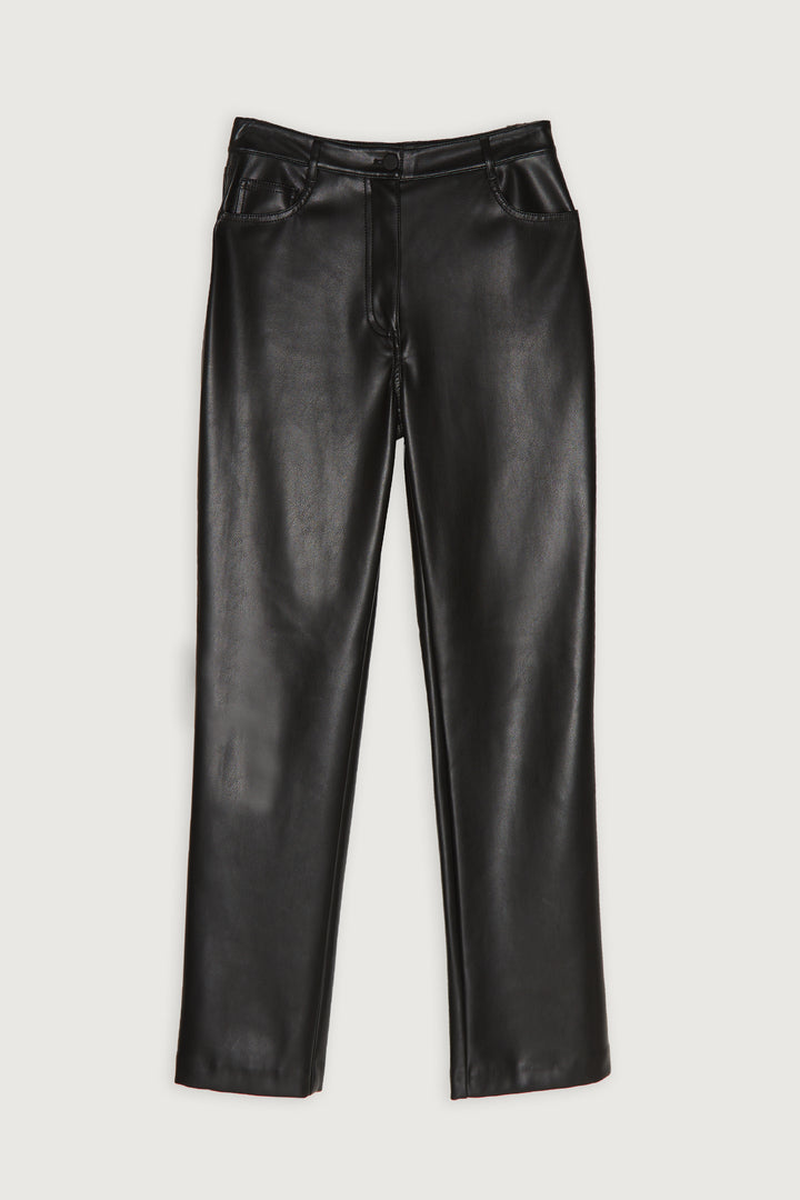 SLIM FIT VEGAN LEATHER PANT in Black — alternate angle