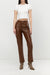 Slim fit vegan leather pant in fudge — main image