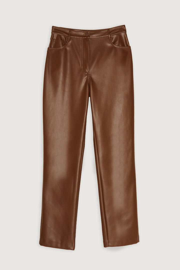 SLIM FIT VEGAN LEATHER PANT in Fudge — alternate angle