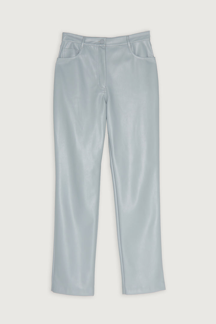 SLIM FIT VEGAN LEATHER PANT in Misty Blue — alternate angle