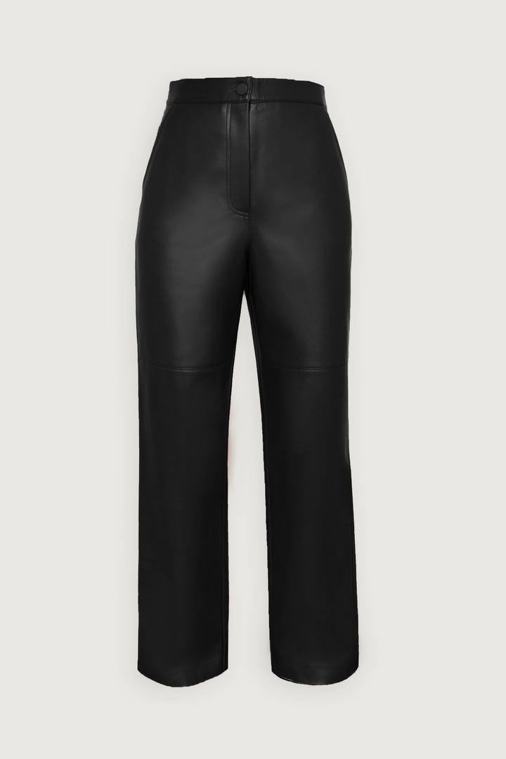 STRAIGHT LEG VEGAN LEATHER PANT in Black — alternate angle