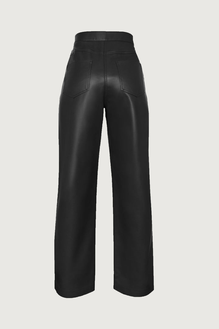 STRAIGHT LEG VEGAN LEATHER PANT in Black — alternate angle