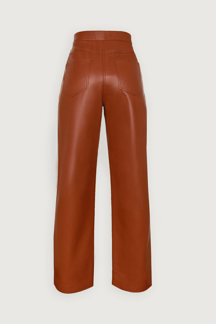STRAIGHT LEG VEGAN LEATHER PANT in Brandy Brown — alternate angle